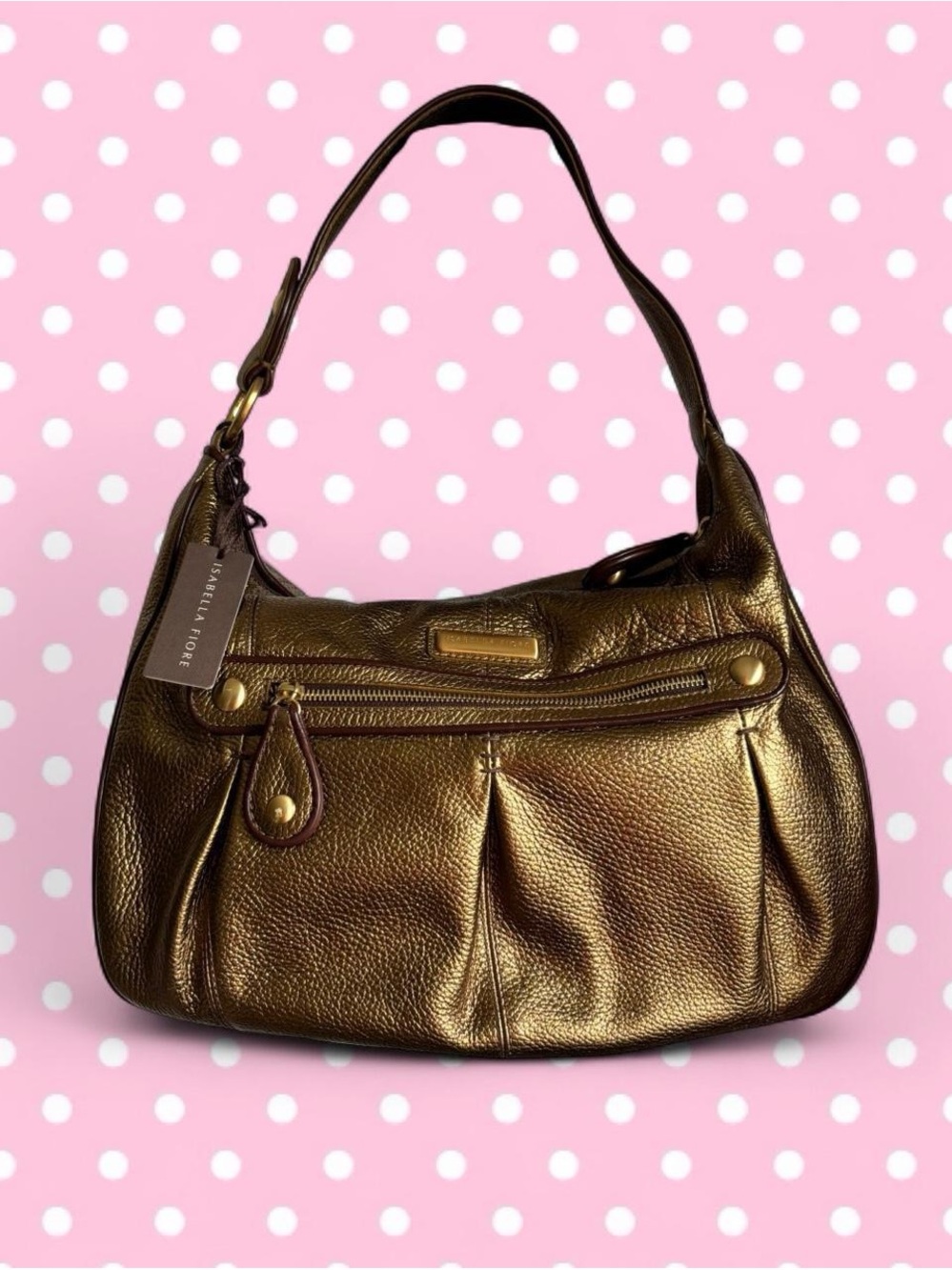 Isabella Fiore Metallic Bronze Hobo Shoulder Bag